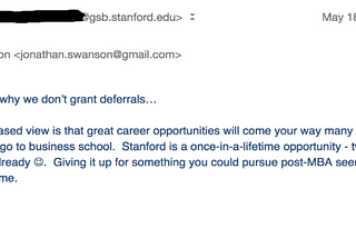 Email from the Stanford GSB Dean after I decided to start Thumbtack instead