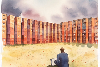 image generated by Midjourney — “a watercolor of a person looking at a field of databases”
