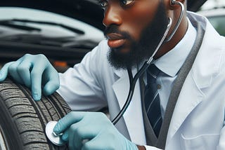 A doctor examining a tire.