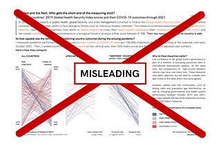 A previous visualisation with a red “x” and “misleading” in capital letters on top of the image.