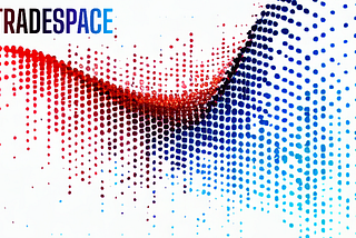 A logo for The Tradespace, with a swooping curve of points with a red-blue gradient
