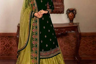 Bottle Green Pant,Lehenga style Salwar Kameez Georgette