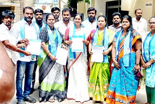 Telangana firebrand, YSR Telangana party spokesperson Indira Shoban along with party members at HRC Office regarding Khammam Incident