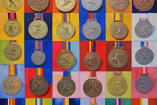 AI generated image (Stable Diffusion) | Prompt (by author): “A fauvist painting of many olympic medals”