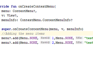Android Context Menu example