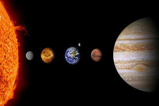 Hero image that shows 5 first planets of the solar system and a start on the left.