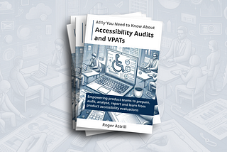 A mock pile of books titled “A11y you need to know about accessibility audits and VPATs”, with the tagline “ Empowering product teams to prepare, audit, analyze, report, and learn from product accessibility evaluations”. This article might feel like a book!