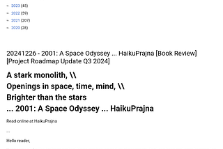 20241226–2001: A Space Odyssey … HaikuPrajna [Book Review] [Project Roadmap Update Q3 2024]