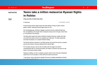 Roblox Teens Take a Million Virtual Ryanair Flights