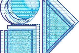 A stylized graphic design featuring overlapping geometric shapes: two circles, multiple layered squares, and forward-pointing triangles, all in shades of blue. The arrangement symbolizes the Conectid iD Monogram, representing the core values of mutual respect, fairness, and progress within the Conectid brand. The Unified Symbol: Circles, Squares, and Triangles The Conectid iD Monogram, a striking blend of circles, squares, and triangles, serves as the symbolic digital visualisation of the iHeart