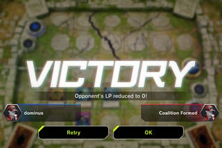 The victory screen is shown when the gamer wins against AI in the Yu-Gi-Oh! Master Duel app.