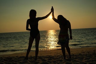 sunset, silhouette of friends