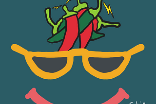Neurospicy design features a smile, a pair of shades and a brain made of chili peppers firing messages between the stems. That’s spicy! No need for labels.