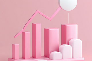 article key visual with chart elements showing growth of sales. Key colors “e11a72. Studio shot, 3d style, cinema4d style, product photography with clean single color pale pink background