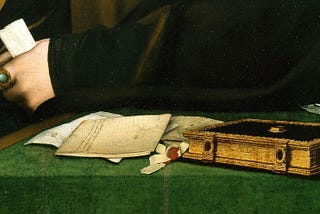 painting of a man sitting at a desk