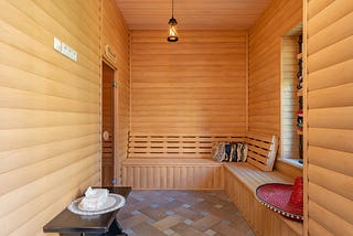 Empty sauna with abandoned sombrero