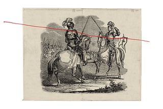 an antique illustration showing two soldiers about to get in a battle
