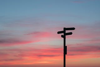 Signage in front of the sunset