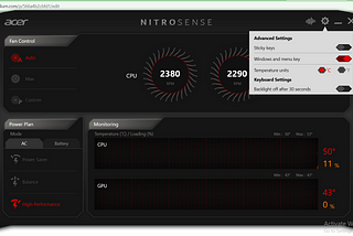 Disable keyboard-light timeout on Acer Nitro machines