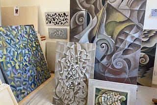 Paintings in the studio this morning.