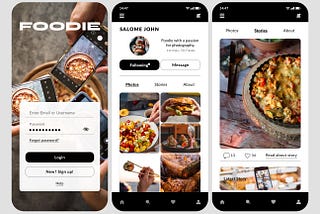 Final design screens for mobile app Foodie