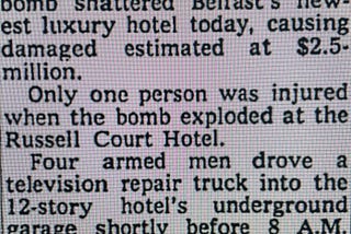 New York Times text of a bombing the day prior to my Belfast arrival.