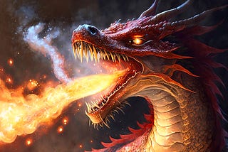 Fire breathing dragon (https://pixabay.com/illustrations/fire-breathing-fiction-dragon-7853170/)