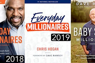 Comparing the 2018 version and the 2019 version of the book, “Everyday Millionaires: How Ordinary People Built Extraordinary Wealth — and How You Can Too,” with Chris Hogan listed as the author, to 2022’s “Baby Steps Millionaires: How Ordinary People Built Extraordinary Wealth — and How You Can Too,” with Dave Ramsey listed as the author.