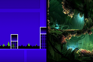 Space as illustrated in Geometry Wars, vs Place as seen in Ori and the Blind Forest