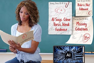 student sitting on desk reading ai grading comments