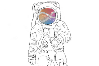 A hand drawn image of an astronaut, with Apple’s “Apple Intelligence” logo superimposed on its helmet.