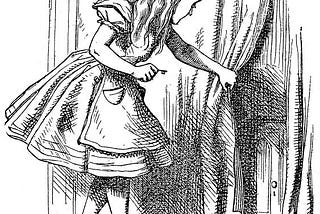 Alice finds a door behind the curtain