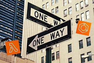 Traffic signs pointing to different AWS service icons