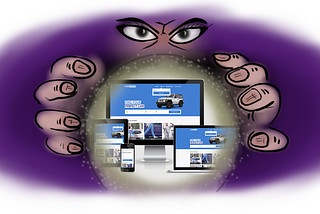 A soothsayer looking into a crystal ball, which shows a responsive website