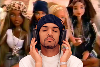 A photo of Craig David photoshopped over a photo of four of the Flavas dolls.