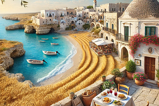 Immagine generata con tutti gli stereotipi turistici della Puglia
