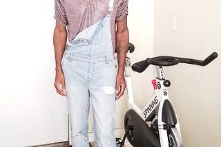 Ruched Sleeve Shimmer w/ Denim Overalls