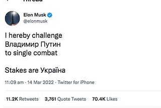 Elon Musk Challenge Putin to a 1v1 Combat!