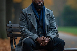 Black man sitting on a bench.