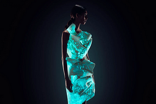 Bioluminescent dress by designer Victoria Geaney, and University of Cambridge academics Anton Kan and Bernardo Pollak CREDIT Chris Hoare