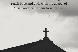 Image: The roof of a church, featuring a cross in dark shadows. Text: I pledge allegiance to the Awana flag, which stands for the Awana Clubs, whose goal is to reach boys and girls with the gospel of Christ, and train them to serve Him.