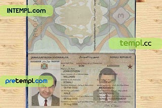 Somalia (Soomaaliya) passport PSD files, scan and photograghed image, 2 in 1