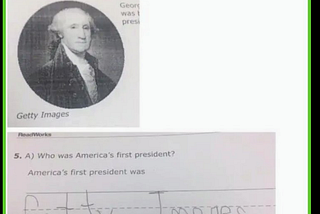 Image of Talkback service capturing an image on screen. A green border is drwn around the image boundaries. Here the image is a screenshot of a exam where the question is Who was Americas first president.