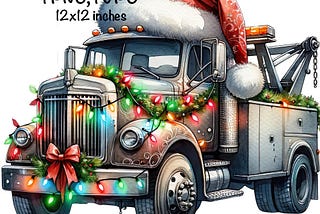 Merry Christmas Tow Truck PNG Watercolor Construction Truck Boys Clipart Santa Tow Truck PNG Commercial Use Vehicle Cars Truck Sublimation