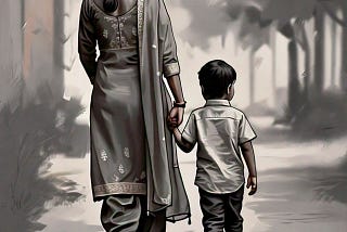 Mother and son holdinghands