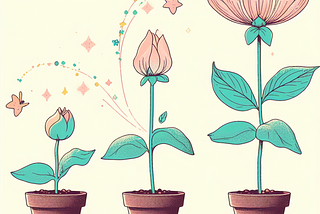 A plant growing from seedling to flower in the style of Studio Ghibli, in pastel colors