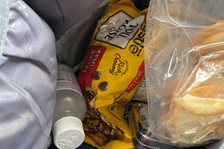 bag of chocolate chips inside a diaper bag