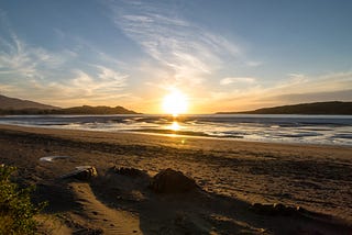 An image with a beach sunset