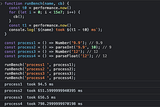 benchmark of number and parseInt