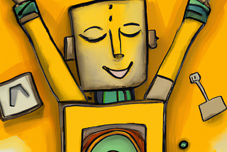 “A happy yellow robot learning in the style of Gustav Klimt” (DALL·E)